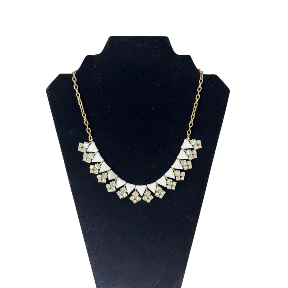 Women's J.Crew Gold Tone White Enamel Rhinestone Statement Necklace